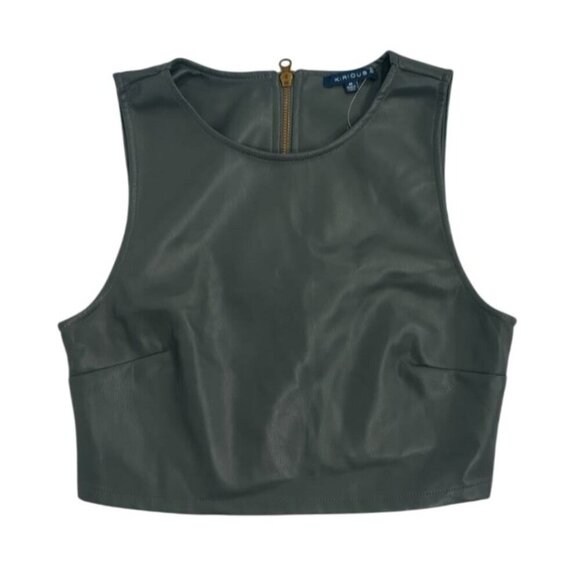 Faux Leather Green Sleeveless Crop Top With Back Zipper, Size M, NWT. - Picture 5 of 8